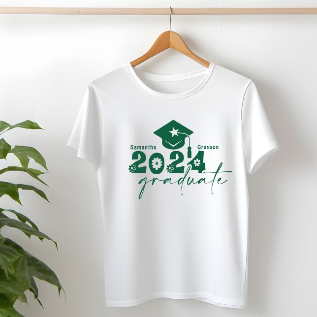 Personlig Student klass 2024 Mörk grönt T Shirt (Skapare uppladdad)