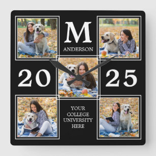 Personlig Student Monogram Photo Collage Fyrkantig Klocka
