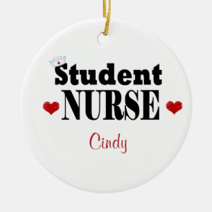 Personlig Student Nurse Hat och Hearts Julgransprydnad Keramik