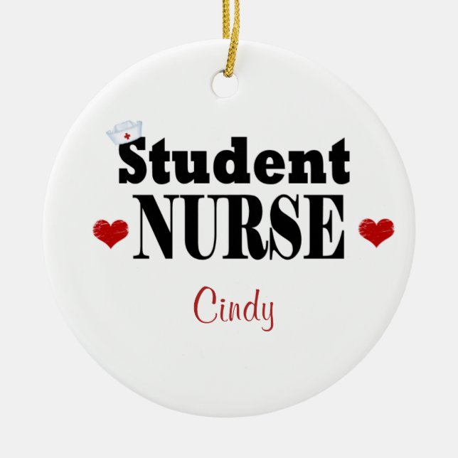 Personlig Student Nurse Hat och Hearts Julgransprydnad Keramik (Framsidan)