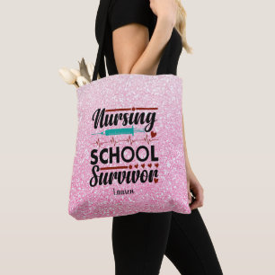 Personlig Student Nurse Survivor Rosa Glitter Tygkasse