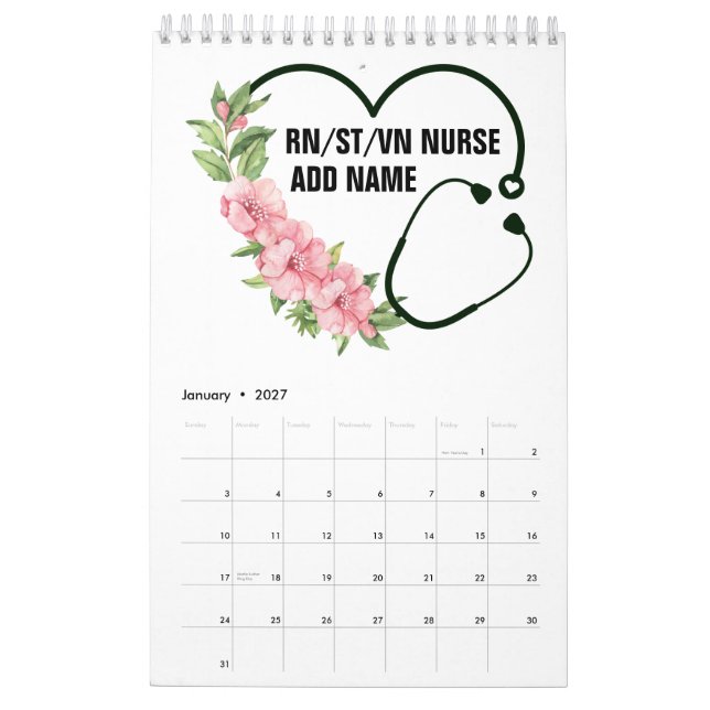 Personlig Student-registrerad-veteran Nurse Namn Kalender (Jan 2027)