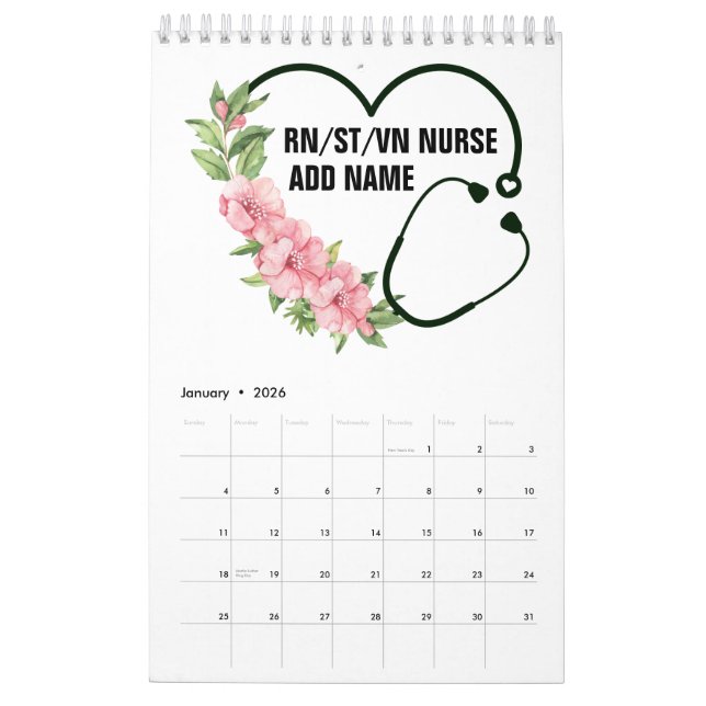 Personlig Student-registrerad-veteran Nurse Namn Kalender (Jan 2026)