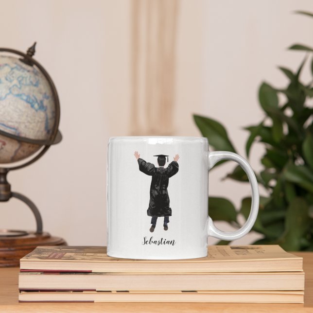Personlig Student Watercolor Boy Kaffemugg (Personalized Graduate Watercolor Boy Coffee Mug)