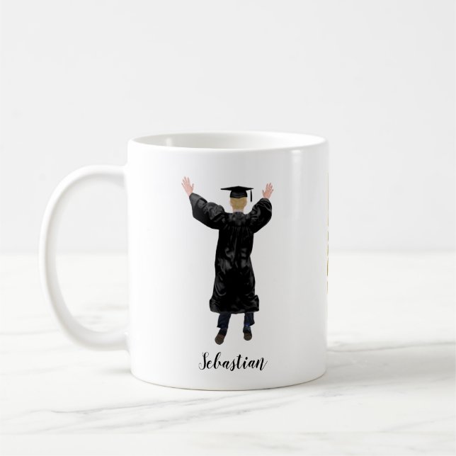 Personlig Student Watercolor Boy Kaffemugg (Vänster)