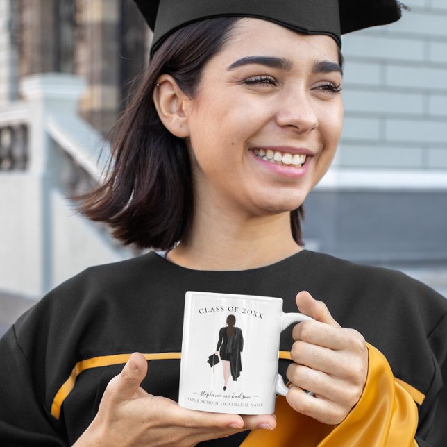 Personlig Student Watercolor Girl Kaffemugg (Personalized Graduate Watercolor Girl Coffee Mug)