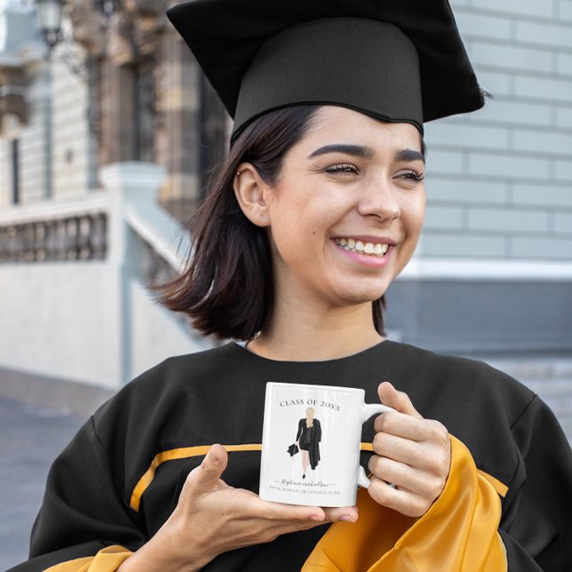 Personlig Student Watercolor Girl Kaffemugg (Personalized Graduate Watercolor Girl Coffee Mug)