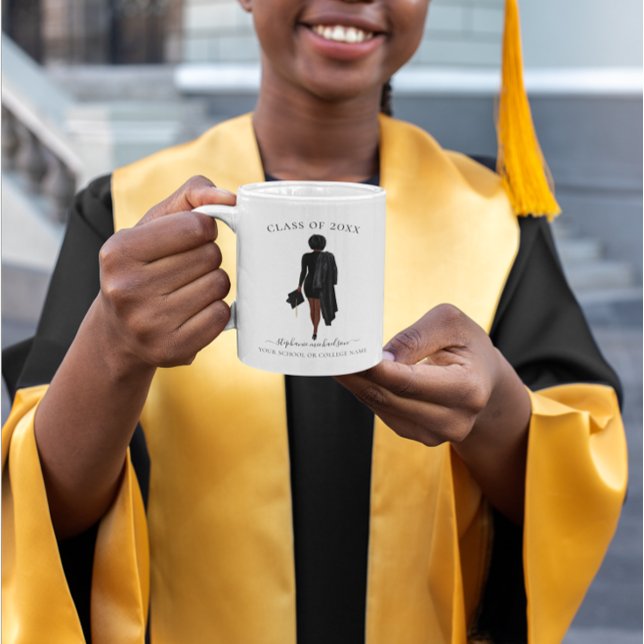 Personlig Student Watercolor Girl Kaffemugg (Personalized Graduate Watercolor Girl Coffee Mug)