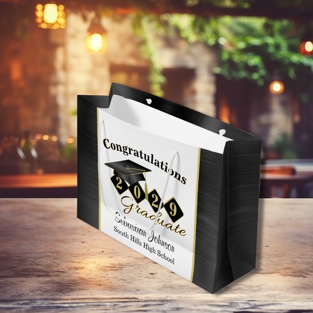 Personlig Studenten Black & Guld (Personalized Graduation Black & Gold Large Gift Bag)