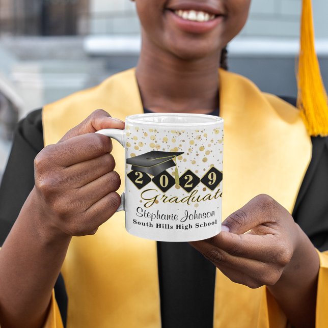 Personlig Studenten Black & Guld 20XX Kaffemugg (Personalized Graduation Black & Gold Coffee Mug)