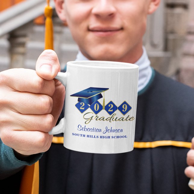 Personlig Studenten Blue & Guld 20XX Kaffemugg (Personalized Graduation Blue & Gold Coffee Mug)