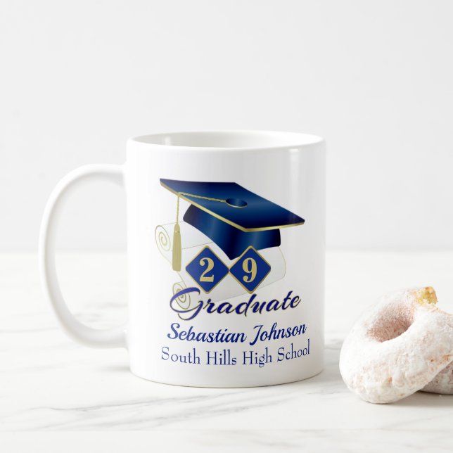 Personlig Studenten Blue & Guld 20XX Kaffemugg (Med munk)