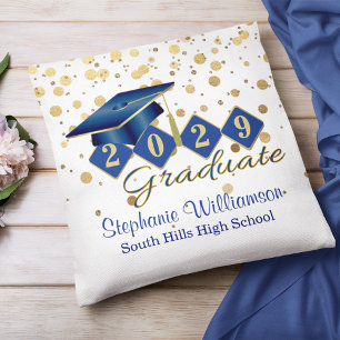 Personlig Studenten Blue & Guld confetti Kudde
