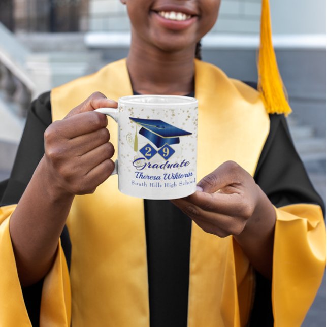 Personlig Studenten Blue & Guld Kaffemugg (Personalized Graduation Blue & Gold Coffee Mug)