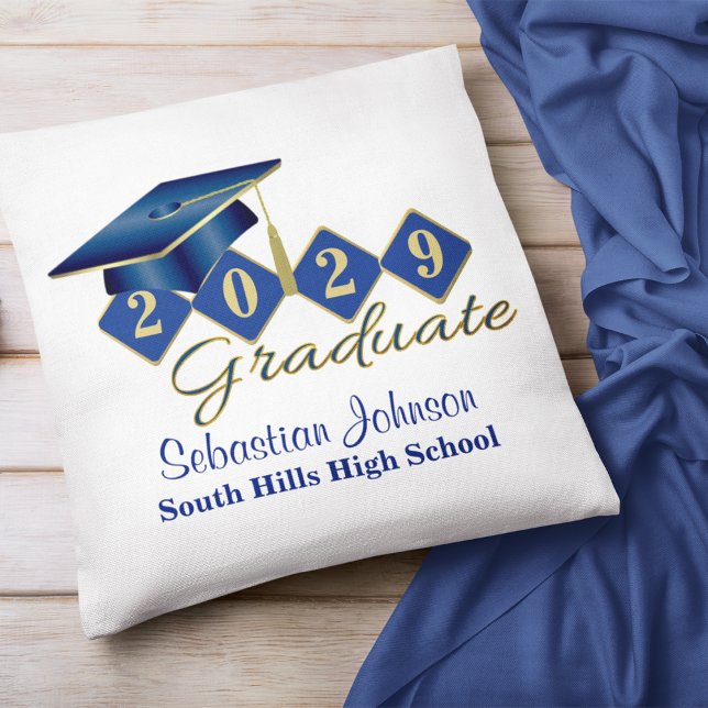 Personlig Studenten Blue & Guld Kudde (Personalized Graduation Blue & Gold Throw Pillow)