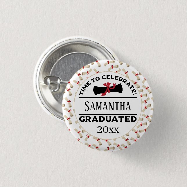 Personlig Studenten Gift | Tid att fira Knapp (Framsida & baksida)