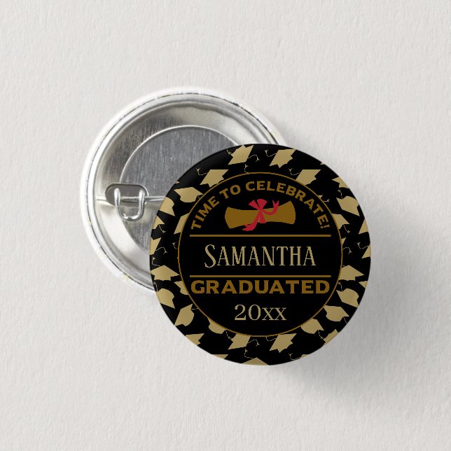 Personlig Studenten Gift | Tid att fira Knapp (Framsida & baksida)