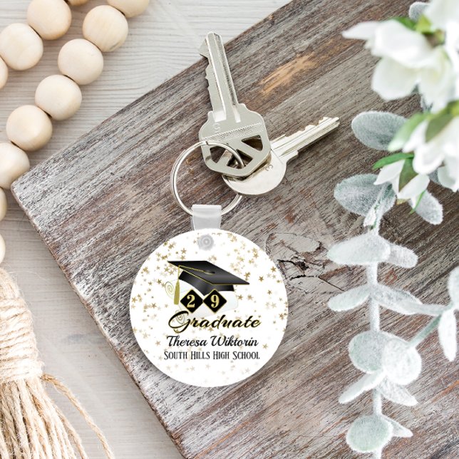 Personlig Studentfest Black Guld Nyckelring (Personalized Graduation Party Black Gold Keychain)