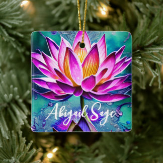 Personlig Stunning Rosa Lotus Flower-jul Julgransprydnad Keramik