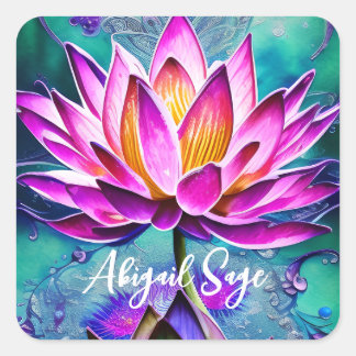 Personlig Stunning Rosa Lotus Flower Porträtt Fyrkantigt Klistermärke