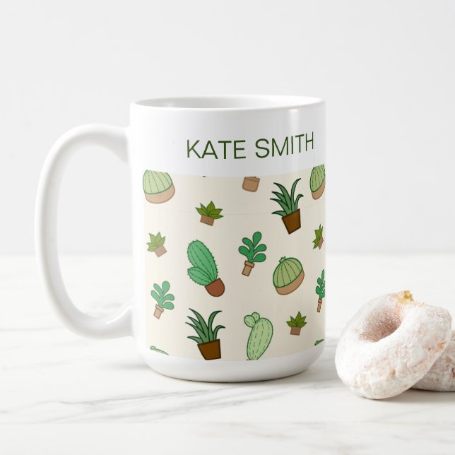Personlig Succuls och Cactus i Pot Mönster Kaffemugg (Med munk)