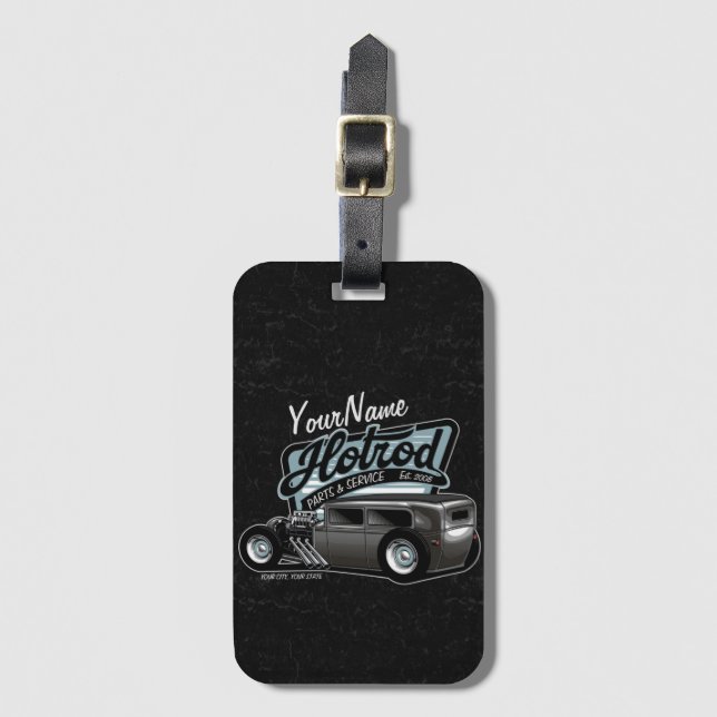 Personlig Suede Hot rod Sedan Speed Shop Garage Bagagebricka (Framsida vertikal)