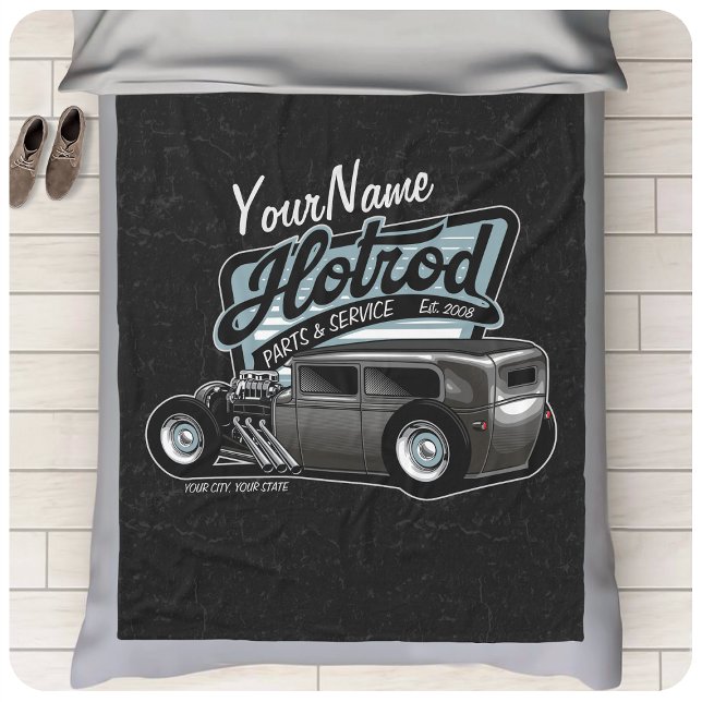Personlig Suede Hot rod Sedan Speed Shop Garage Fleecefilt (Skapare uppladdad)