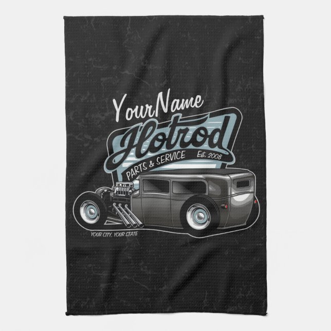 Personlig Suede Hot rod Sedan Speed Shop Garage Kökshandduk (Vertikal)