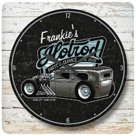 Personlig Suede Hot rod Sedan Speed Shop Garage Stor Klocka