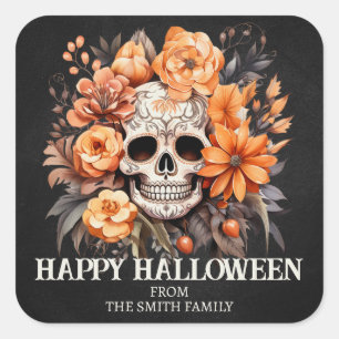Personlig Sugar Skull Halloween Fyrkantigt Klistermärke