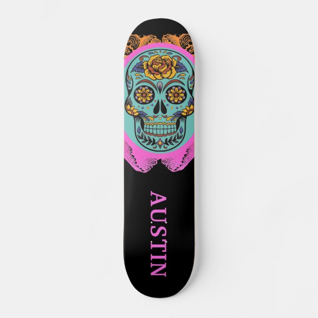 Personlig Sugar Skull Mini Skateboard Bräda 18,5 Cm (Framsida)