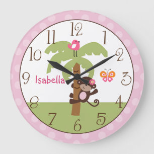 Personlig Sunny Safari Monkey Nursery Clock Stor Klocka