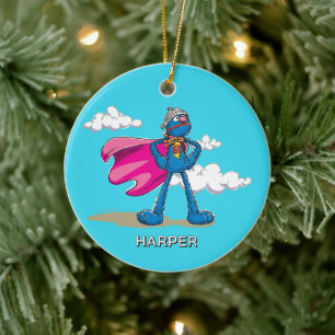 Personlig Super Grover   Anpassat Namn & Foto Julgransprydnad Keramik