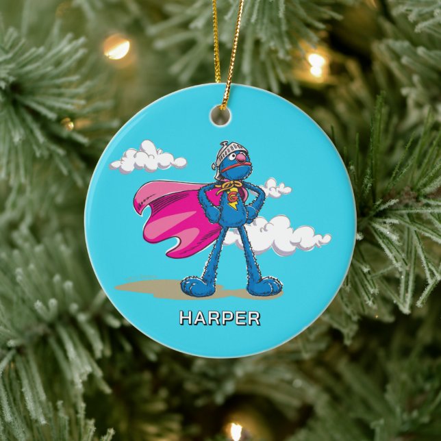 Personlig Super Grover | Anpassat Namn & Foto Julgransprydnad Keramik (Träd)