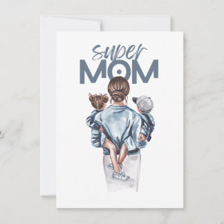 Personlig Super Mamma med Son och Dotter Present  Anteckningskort