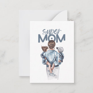 Personlig Super Mamma med Son och Dotter Present  Anteckningskort