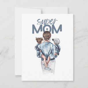 Personlig Super Mamma med Son och Dotter Present Anteckningskort