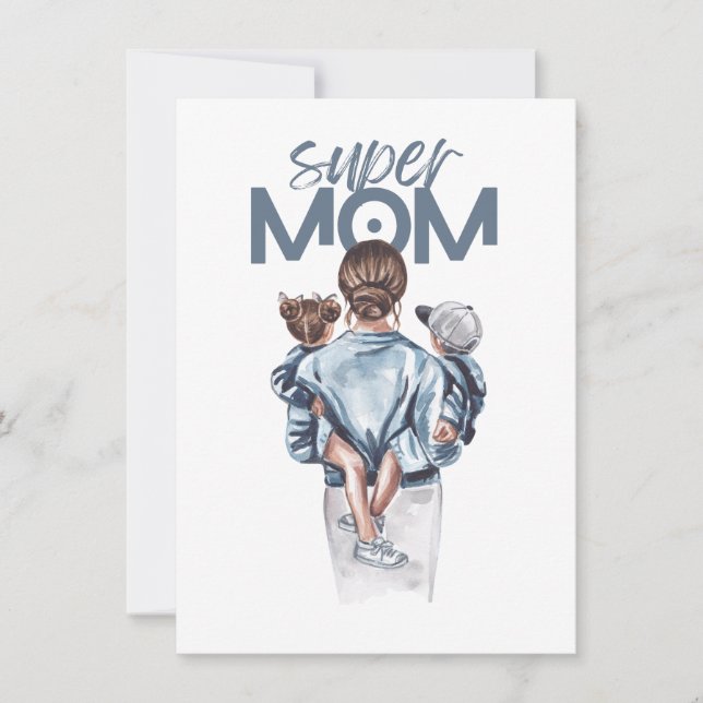 Personlig Super Mamma med Son och Dotter Present  Inbjudningar (Framsida)
