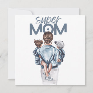 Personlig Super Mamma med Son och Dotter Present  Inbjudningar
