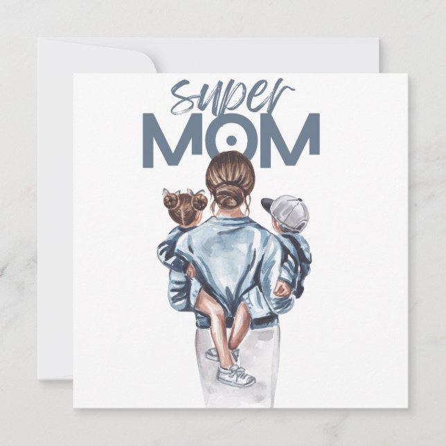 Personlig Super Mamma med Son och Dotter Present  Inbjudningar (Framsida)