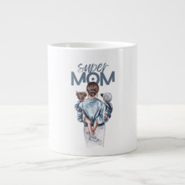 Personlig Super Mamma med Son och Dotter Present Jumbo Mugg