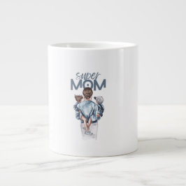 Personlig Super Mamma med Son och Dotter Present Jumbo Mugg