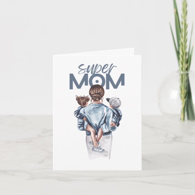 Personlig Super Mamma med Son och Dotter Present  Kort (Framsida)