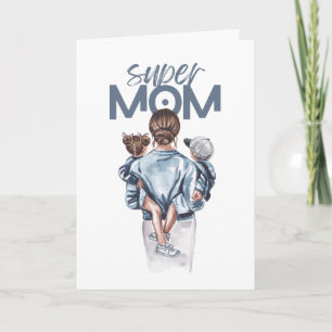 Personlig Super Mamma med Son och Dotter Present Kort