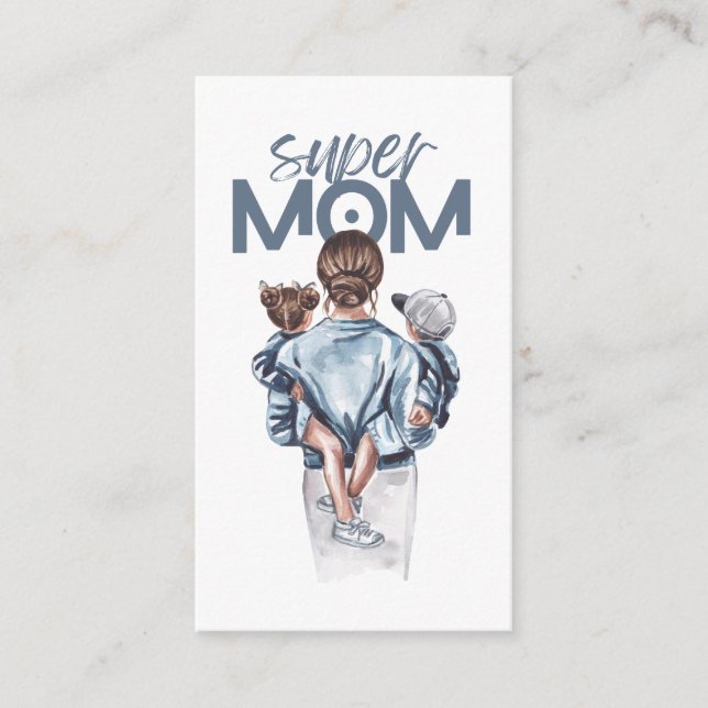 Personlig Super Mamma med Son och Dotter Present Tilläggskort (Framsida)