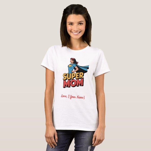 Personlig Super Mamma Superhjälte Mors Dag T Shirt (Hel framsida)