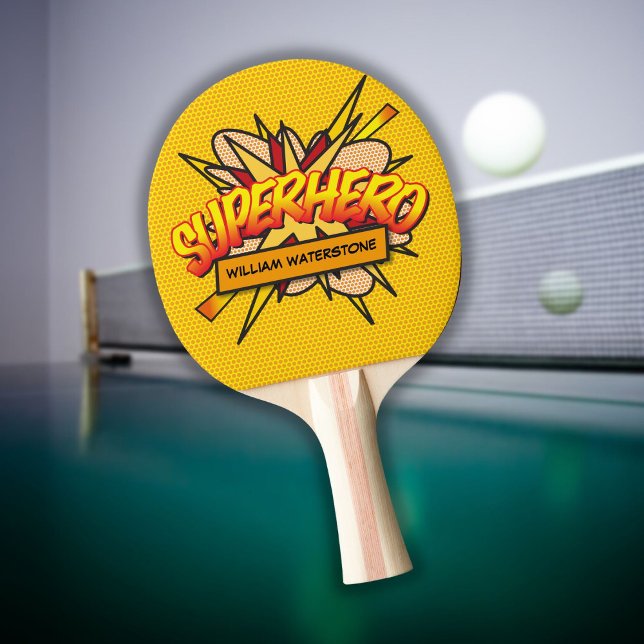 Personlig superhjälte i serietidningsstil, rolig m pingisracket (Personalized Comic Book Superhero Funny Modern Ping Pong Paddle)