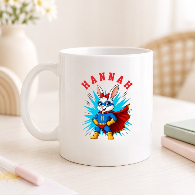 Personlig Superhjälte Kanin Flicka Namn & Initial Kaffemugg (Personalized Superhero Bunny Girl Name & Initial Coffee Mug)