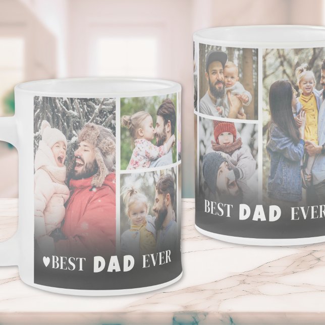 Personlig Superpappa någonsin 8 Foto Collage Pappa Frostad Glasmugg (Personalized Best Dad Ever 8 Photo Collage Father Frosted Glass Coffee Mug)