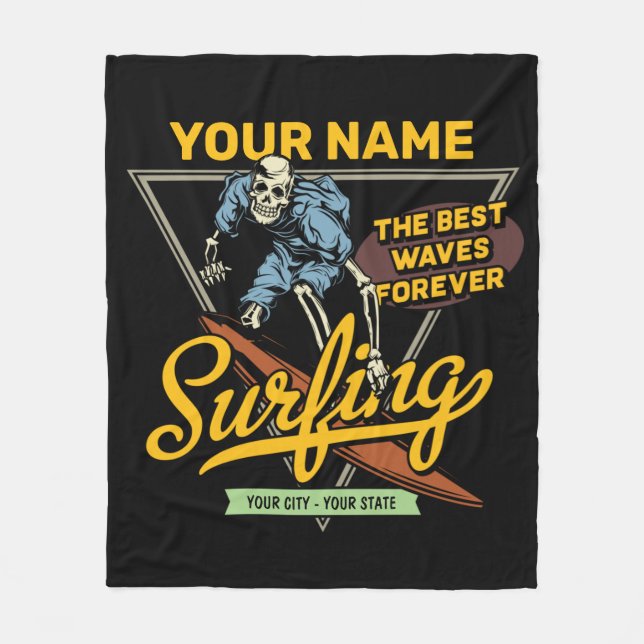 Personlig Surfing Skeleton Ride Vågar Surfer Fleecefilt (Framsidan)